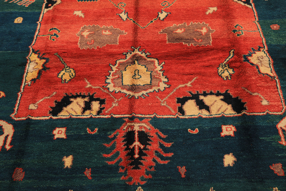 9x12 Coral, Turquoise, Teal Color Hand Knotted Turkish Oushak Wool Oriental Rug