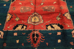 9x12 Coral, Turquoise, Teal Color Hand Knotted Turkish Oushak Wool Oriental Rug