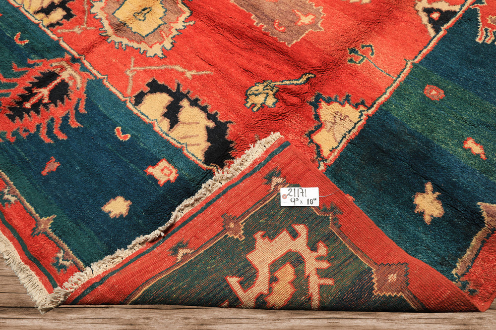 9x12 Coral, Turquoise, Teal Color Hand Knotted Turkish Oushak Wool Oriental Rug