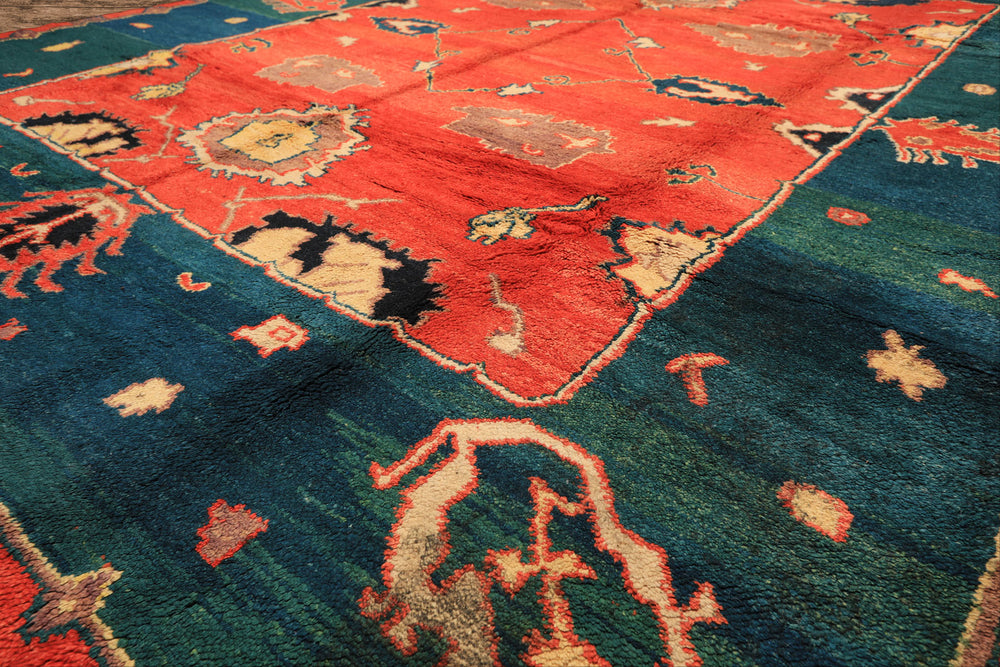 9x12 Coral, Turquoise, Teal Color Hand Knotted Turkish Oushak Wool Oriental Rug