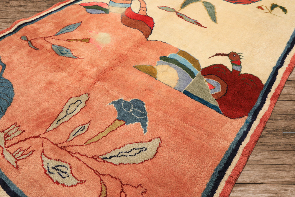 6x9 Ivory, Blush, Red Color Hand Knotted Gabbeh Wool Modern & Contemporary Oriental Rug
