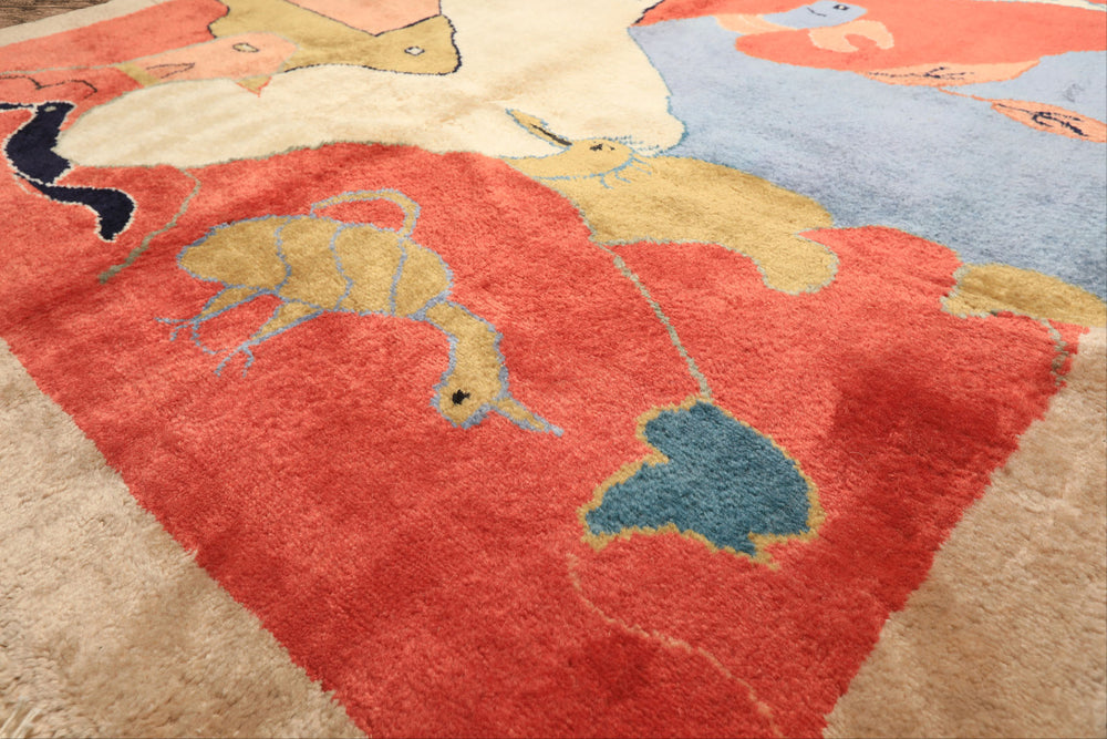 6x9 Coral, Ivory, Gold Color Hand Knotted Gabbeh Wool Modern & Contemporary Oriental Rug