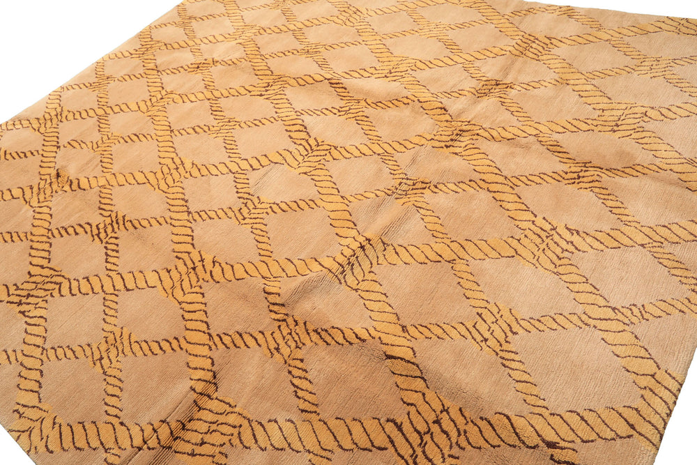8x10 Tan, Gold, Chocolate Color Hand Knotted Tibetan Wool Transitional Oriental Rug