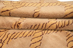 8x10 Tan, Gold, Chocolate Color Hand Knotted Tibetan Wool Transitional Oriental Rug