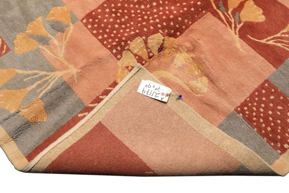 8x10 Blush, Rose, Blue Color Hand Knotted Tibetan Wool Transitional Oriental Rug
