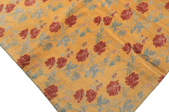 8x10 Gold, Blue, Rust Color Hand Knotted Tibetan Wool Transitional Oriental Rug