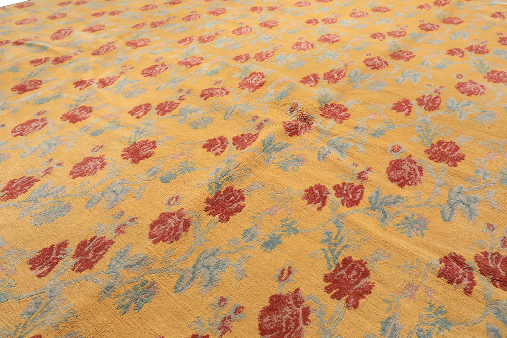 8x10 Gold, Blue, Rust Color Hand Knotted Tibetan Wool Transitional Oriental Rug