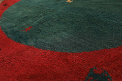 Round Green, Red, Gold Color Hand Knotted Gabbeh Wool Modern & Contemporary Oriental Rug
