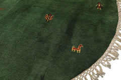 Round Green, Gold, Black Color Hand Knotted Gabbeh Wool Modern & Contemporary Oriental Rug