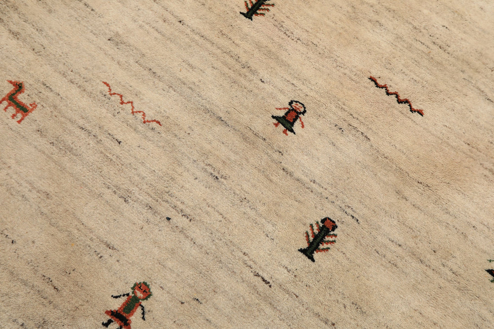 Round Beige, Black, Orange Color Hand Knotted Gabbeh Wool Modern & Contemporary Oriental Rug