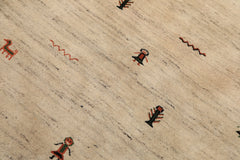 Round Beige, Black, Orange Color Hand Knotted Gabbeh Wool Modern & Contemporary Oriental Rug