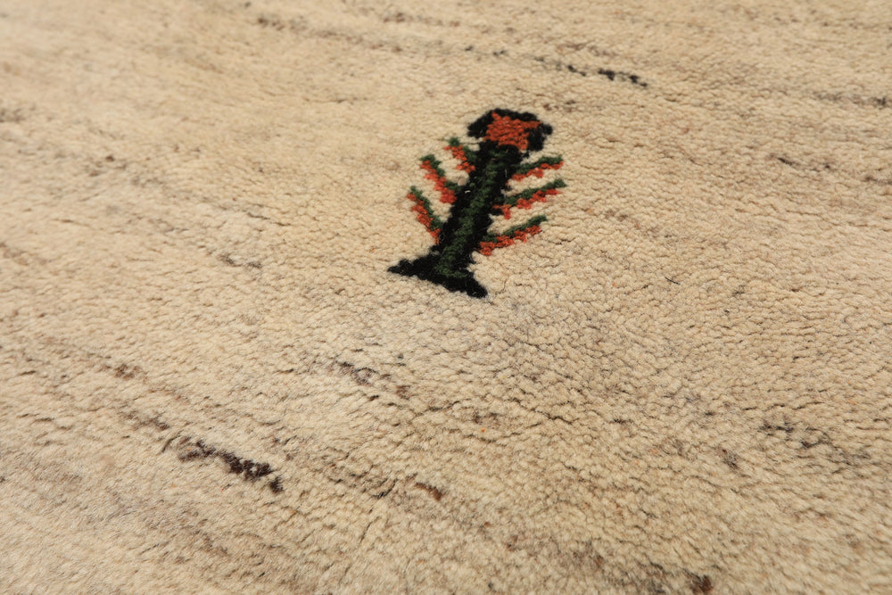 Round Beige, Black, Orange Color Hand Knotted Gabbeh Wool Modern & Contemporary Oriental Rug