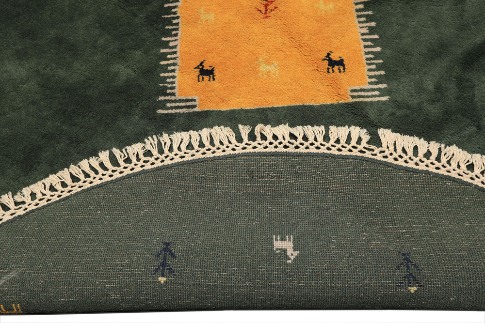 8' Round Dark Sage, Gold, Ivory Color Hand Knotted Gabbeh Wool Modern & Contemporary Oriental Rug