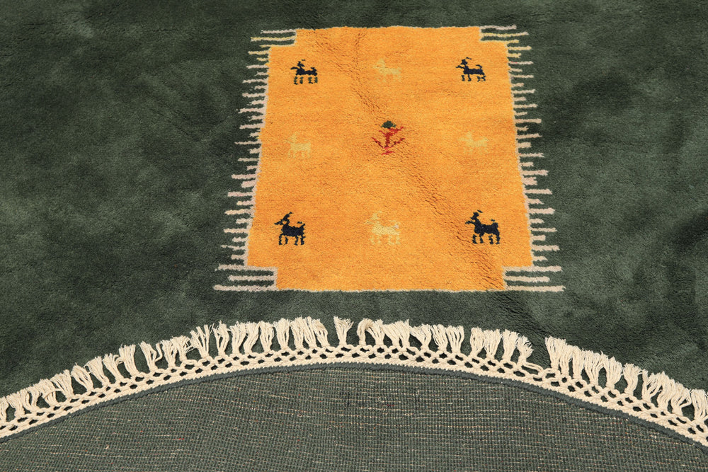 8' Round Dark Sage, Gold, Ivory Color Hand Knotted Gabbeh Wool Modern & Contemporary Oriental Rug