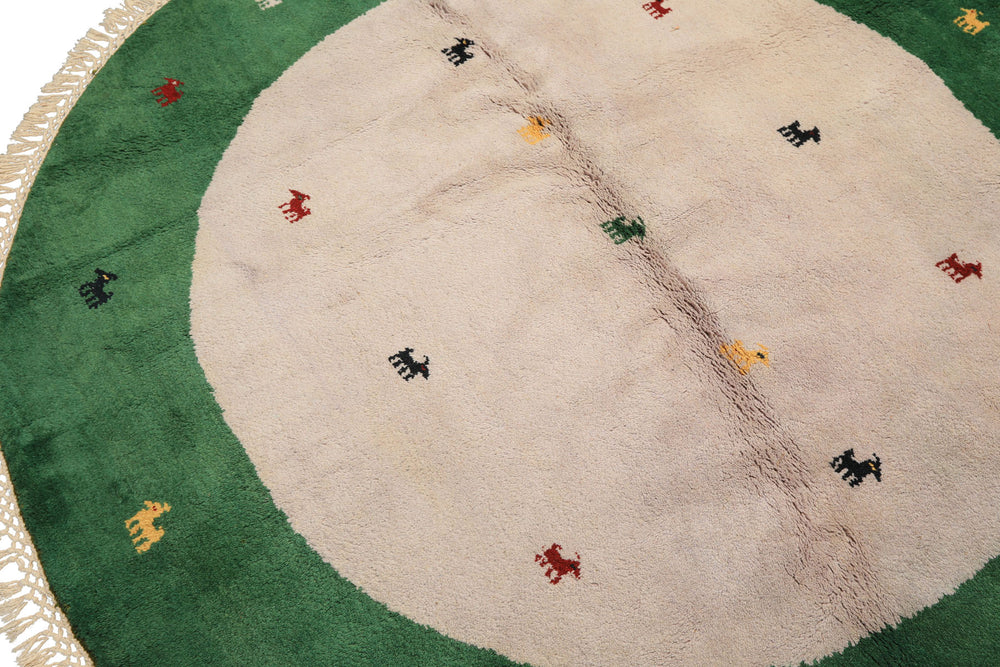 Round Faded Lavender, Green, Gold Color Hand Knotted Gabbeh Wool Modern & Contemporary Oriental Rug