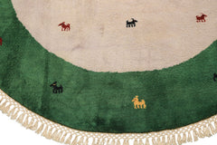 Round Faded Lavender, Green, Gold Color Hand Knotted Gabbeh Wool Modern & Contemporary Oriental Rug