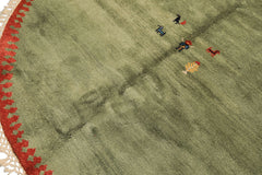 Round Sage, Coral, Burnt Orange Color Hand Knotted Gabbeh Wool Modern & Contemporary Oriental Rug