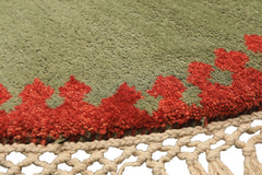 Round Sage, Coral, Burnt Orange Color Hand Knotted Gabbeh Wool Modern & Contemporary Oriental Rug