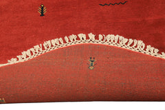 Round Coral, Gold, Black Color Hand Knotted Gabbeh Wool Modern & Contemporary Oriental Rug