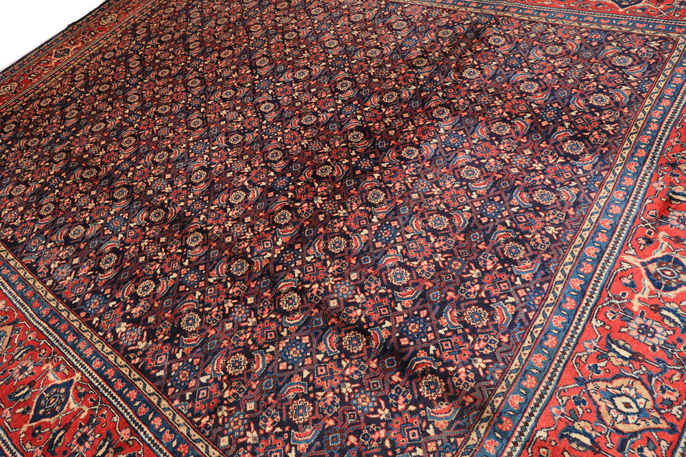 10x14 Navy, Coral, Blue Color Hand Knotted Bidjar Wool Traditional Oriental Rug