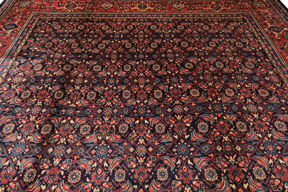 10x14 Navy, Coral, Blue Color Hand Knotted Bidjar Wool Traditional Oriental Rug