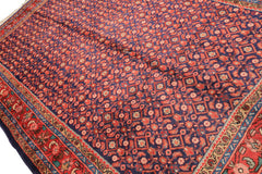 7x11 Royal Blue, Coral, Blush Color Hand Knotted Mahal Sarouk Wool Traditional Oriental Rug