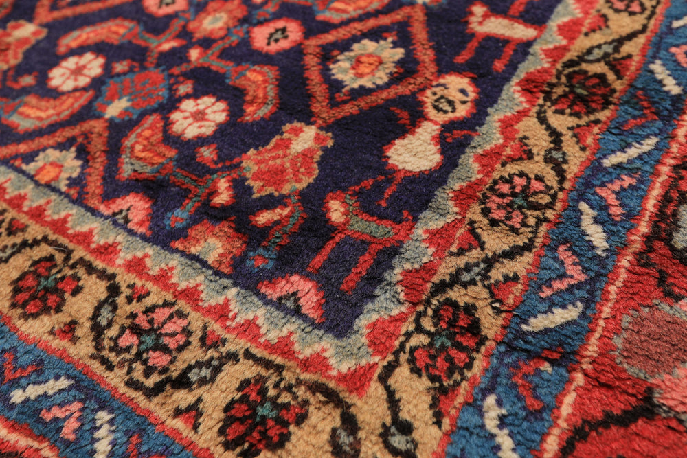 7x11 Royal Blue, Coral, Blush Color Hand Knotted Mahal Sarouk Wool Traditional Oriental Rug