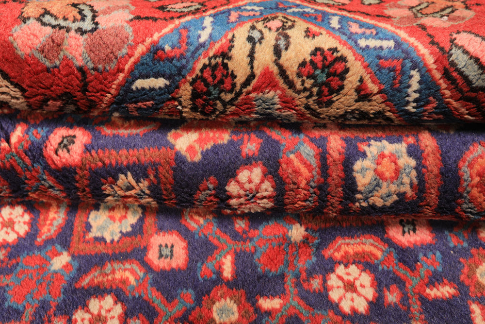 7x11 Royal Blue, Coral, Blush Color Hand Knotted Mahal Sarouk Wool Traditional Oriental Rug