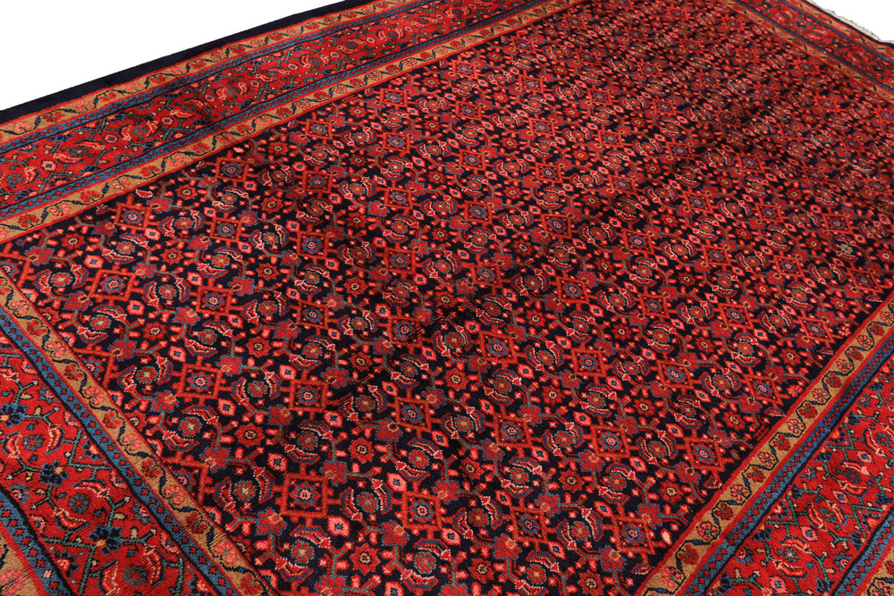 7x10 Navy, Coral, Aqua Color Hand Knotted Mahal Sarouk Wool Traditional Oriental Rug