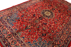7x11 Red, Aqua, Aubergine Color Hand Knotted Sarouk Wool Traditional Oriental Rug