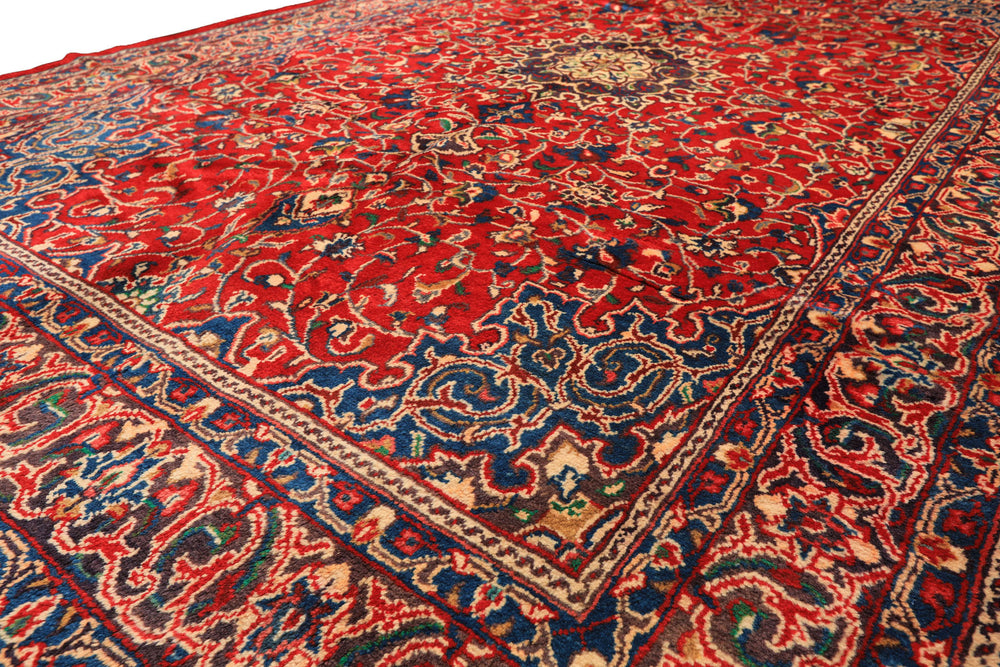 7x11 Red, Aqua, Aubergine Color Hand Knotted Sarouk Wool Traditional Oriental Rug