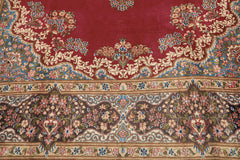 10x14 Coral, Aubergine, Aqua Color Hand Knotted Kerman Wool Traditional Oriental Rug