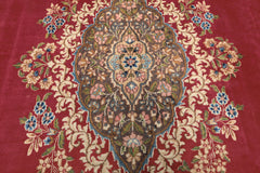 10x14 Coral, Aubergine, Aqua Color Hand Knotted Kerman Wool Traditional Oriental Rug
