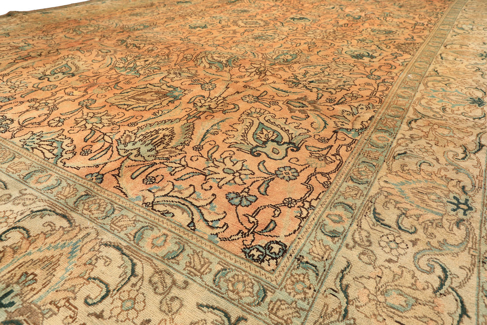 10x14 Peach, Beige, Celadon Color Hand Knotted Tabriz Wool Traditional Oriental Rug