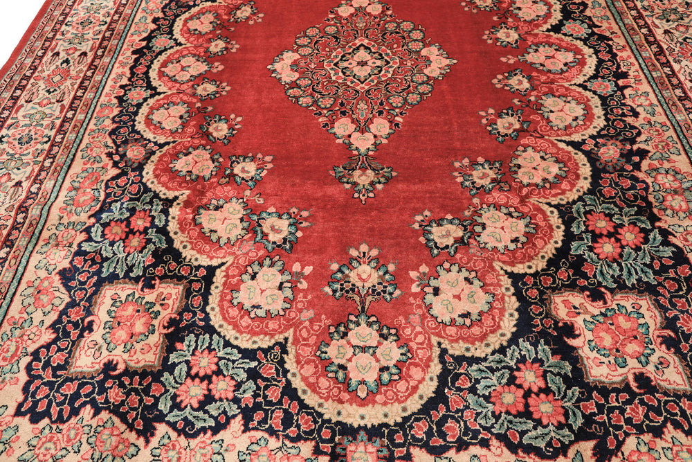 10x14 Coral, Ivory, Blush Color Hand Knotted Sarouk Wool Traditional Oriental Rug