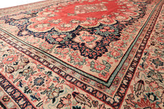 10x14 Coral, Ivory, Blush Color Hand Knotted Sarouk Wool Traditional Oriental Rug