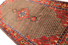 Runner Brown, Coral, Turquoise Color Hand Knotted Hamadan Wool Oriental Rug