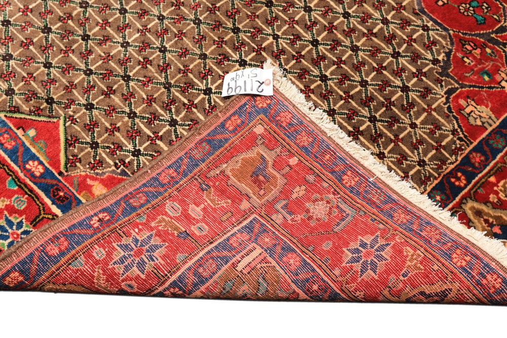 Runner Brown, Coral, Turquoise Color Hand Knotted Hamadan Wool Oriental Rug