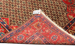 Runner Brown, Coral, Turquoise Color Hand Knotted Hamadan Wool Oriental Rug