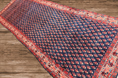 Runner Navy, Ivory, Red Color Hand Knotted Boteh Wool Traditional Oriental Rug