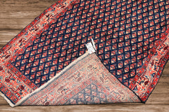 Runner Navy, Ivory, Red Color Hand Knotted Boteh Wool Traditional Oriental Rug