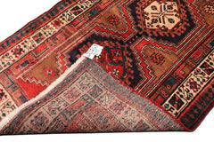 Runner Navy, Brown, Ivory Color Hand Knotted Hamadan Wool Traditional Oriental Rug