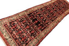 3x12 Charcoal, Ivory, Coral Color Hand Knotted Birjand Wool Traditional Oriental Rug