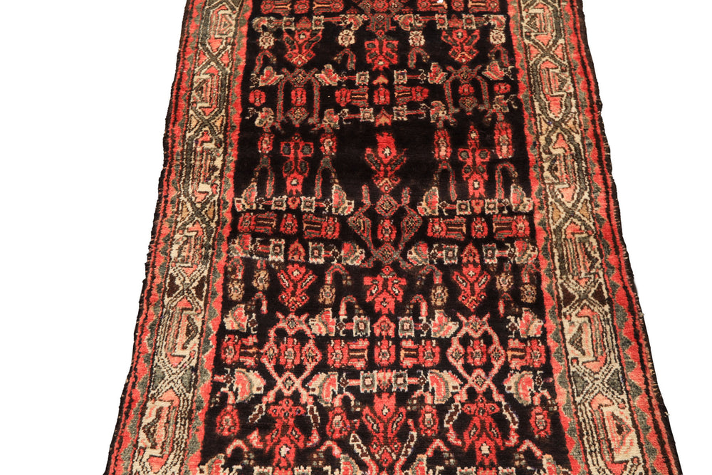 3x12 Charcoal, Ivory, Coral Color Hand Knotted Birjand Wool Traditional Oriental Rug