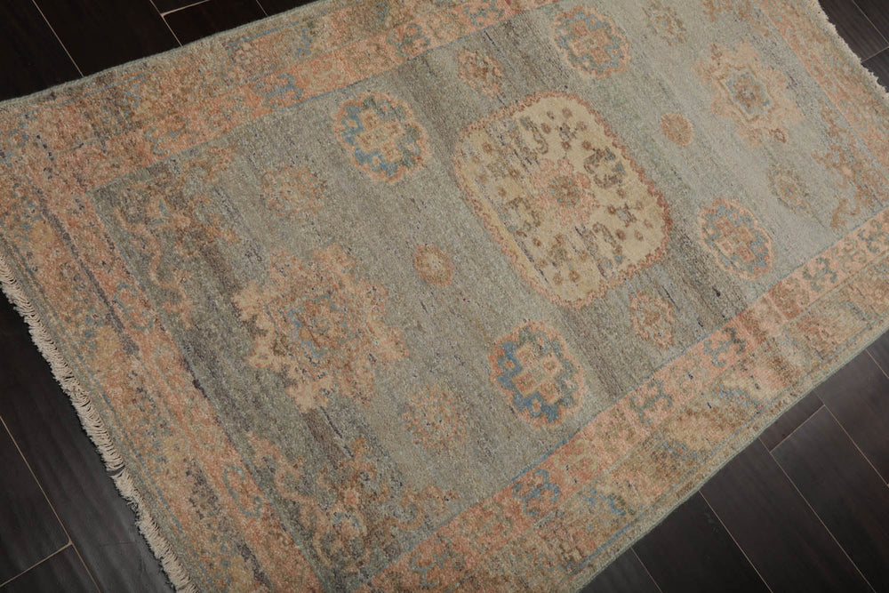 3x5 Slate, Blush, Beige Color Hand Knotted Afghan Oushak 100% Wool Traditional Oriental Rug