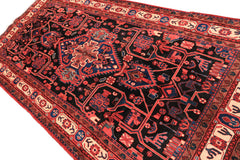 Runner Black, Red, Ivory Color Hand Knotted Heriz Wool Traditional Oriental Rug