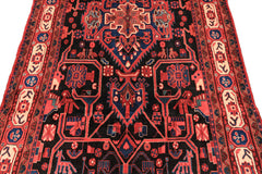Runner Black, Red, Ivory Color Hand Knotted Heriz Wool Traditional Oriental Rug