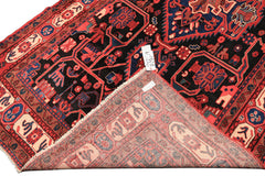 Runner Black, Red, Ivory Color Hand Knotted Heriz Wool Traditional Oriental Rug