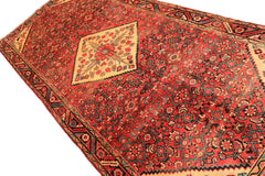 Runner Rust, Coral, Ivory Color Hand Knotted Hamadan Wool Traditional Oriental Rug