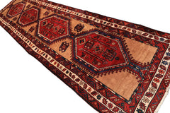 Runner Burgundy, Camel, Ivory Color Hand Knotted Kurdish Bidjar Wool Traditional Oriental Rug